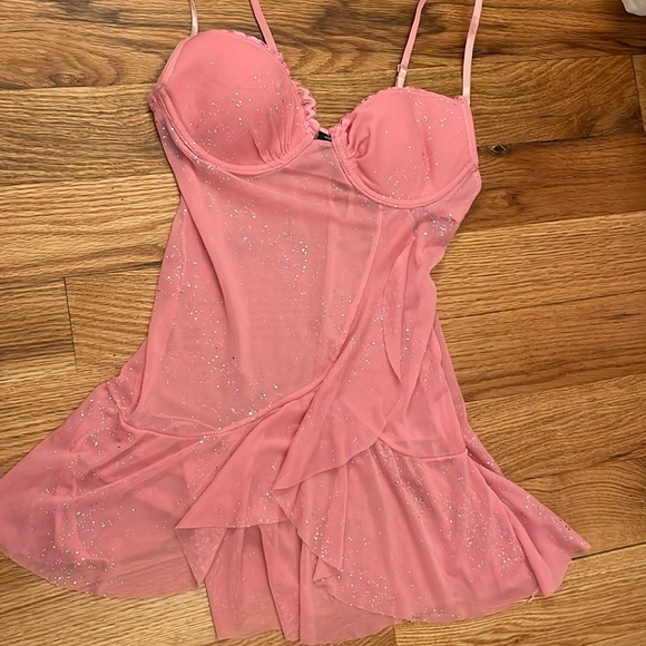 2006 Victoria’s Secret Pink Sparkly Chiffon Lingerie Nightie Slip - Picture 3 of 7